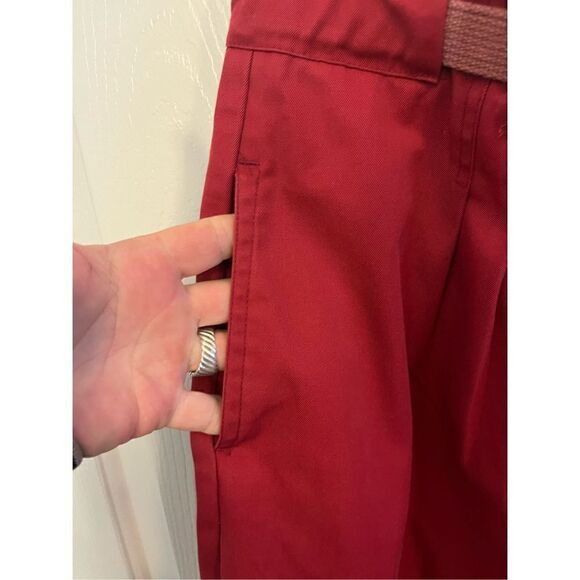 Vintage 90's Red Pleated High Waisted Chino Pants with Belt. Size 9/10 - Picture 5 of 7